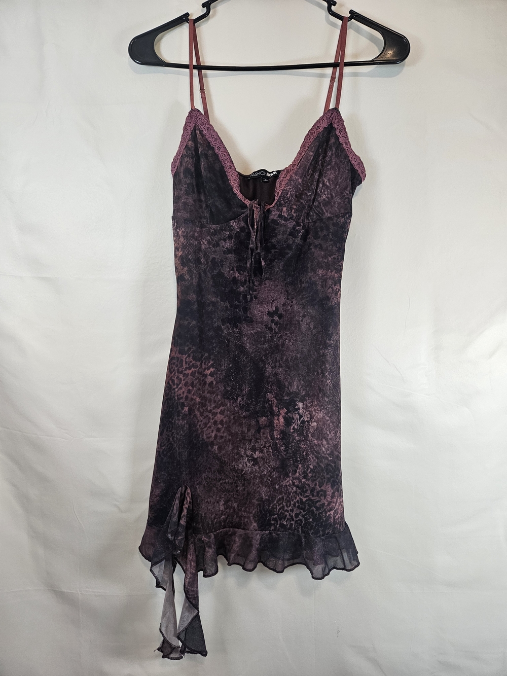 Fashion Nova Plum & Black Lace-Trim Slip Dress
